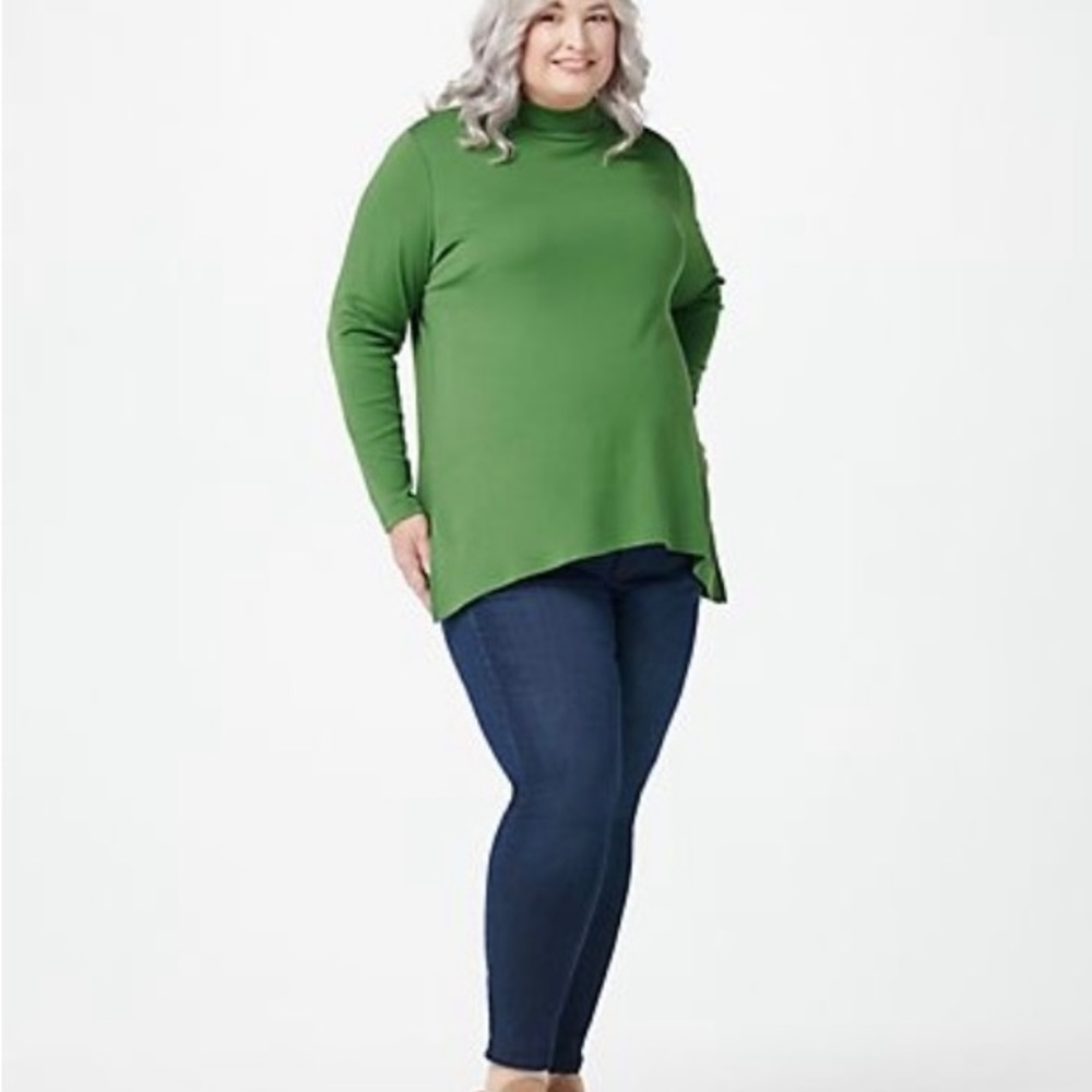 Isaac Mizrahi Pima Cotton Mock Neck Tunic with Trapeze Hem Size 4X Ivory - Picture 12 of 13